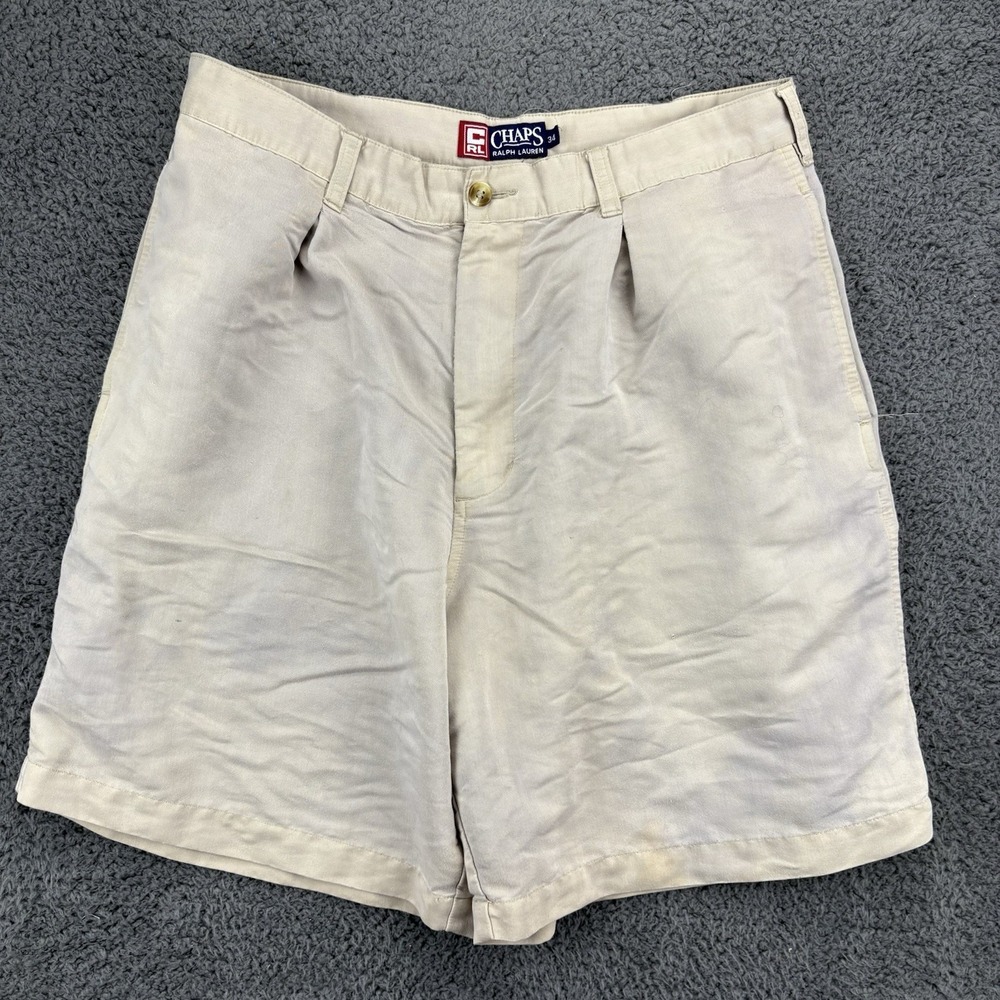 Vintage‎ Chaps Ralph Lauren Shorts Men 34 (31x7) Poly Rayon Pleated Chino